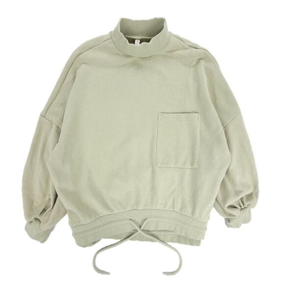 NAP Drawstring Hem Cotton Sweatshirt French Terry Fleece Sweater Knit Small Sage - Picture 1 of 7